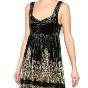 Free People Black Velvet Dress w/ Gold Detail